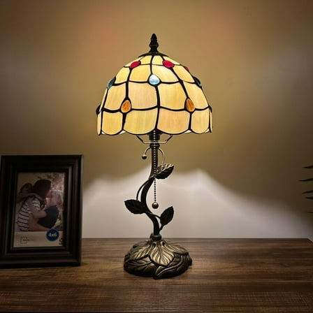 Tiffany Table Lamp Gold Stained Glass Crystal Beans LED Bulb Included for Living Room Bedroom Bedside 8"W*8"D*16"H