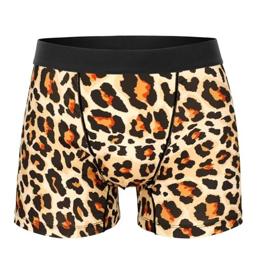 Men's Leopard Print Boxer Briefs - Breathable Moisture Wicking Underwear with Elastic Waistband, Comfort Fit
