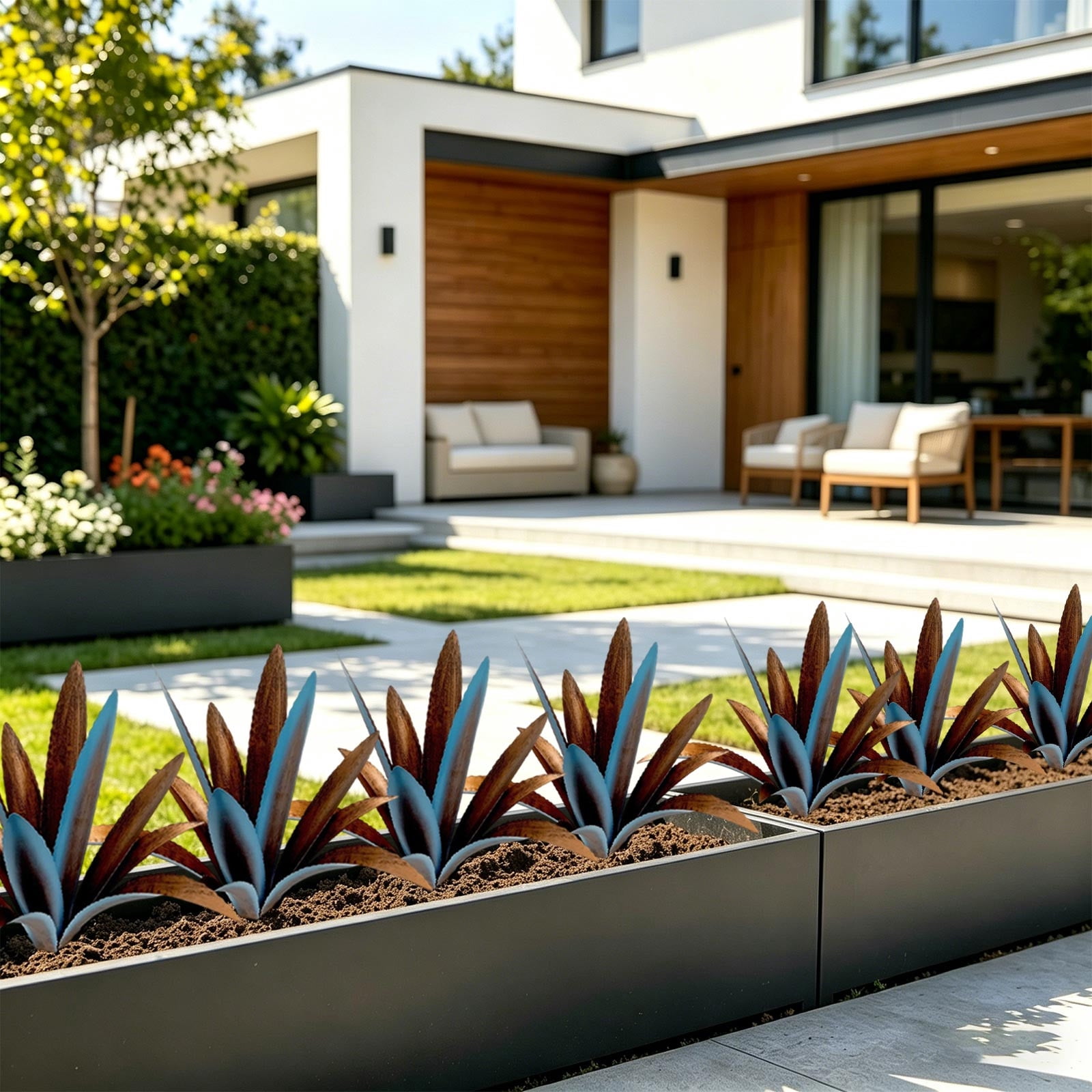 Gumesh Metal Agave Garden Art Metal Plant Country Sculpture Statue Outdoor Decoration Agave Metal Plant Courtyard Garden Lawn Ornament Gift