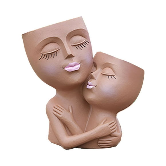 Maceta humana de doble cabeza, maceta de resina para manualidades, arreglo floral