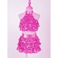 thumbnail image 5 of TSSOE Kids Girls Sleeveless Sequins Tiered Crop Top with Skirt Latin Jazz Modern Rumba Salsa Samba Hot Pink 12, 5 of 7