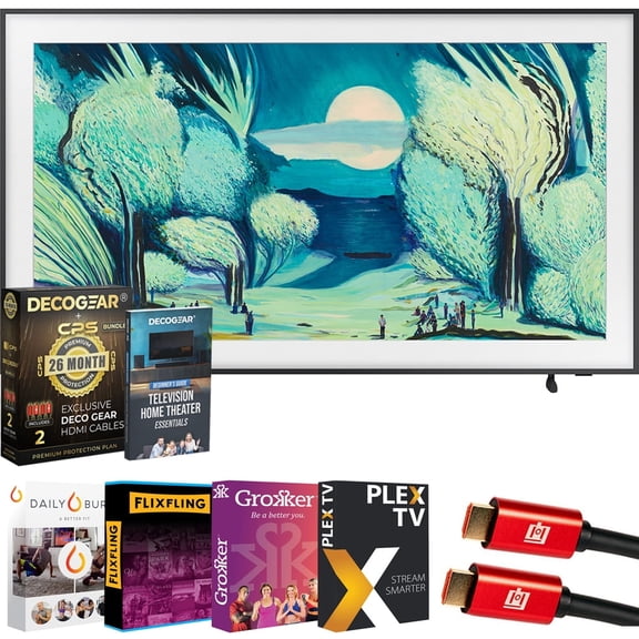 Samsung 65" The Frame LS03FA QLED 4K TV 2025 Art Mode, Vision AI | CPS Exclusive 26 Month Protection, 2x HDMI Cables, Premiere Movies Streaming & Deco Gear Complete Home Theater Beginner's Guidebook