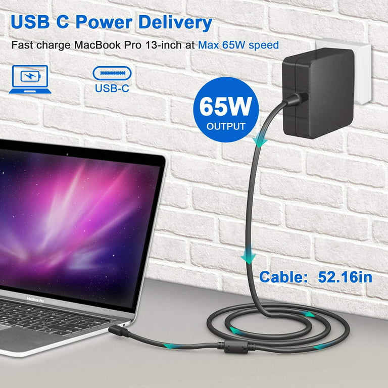 65W USB C Chargeur Adaptateur Secteur Type C pour MacBook Air 2020(13  inch), Nintendo Switch; HUAWEI Mate, MateBook séries,HP EliteBook,  Chromebook