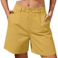thumbnail image 3 of Fengqque Women Suit Shorts High Waist Summer Shorts Button A-line Wide Leg Straight Shorts with Pockets Yellow-A XS, 3 of 6