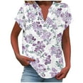 thumbnail image 2 of Shirts for Women under $10 Short Sleeve V-Neck Button Casual Printed Home T-shirt Blouses Blue L, 2 of 5
