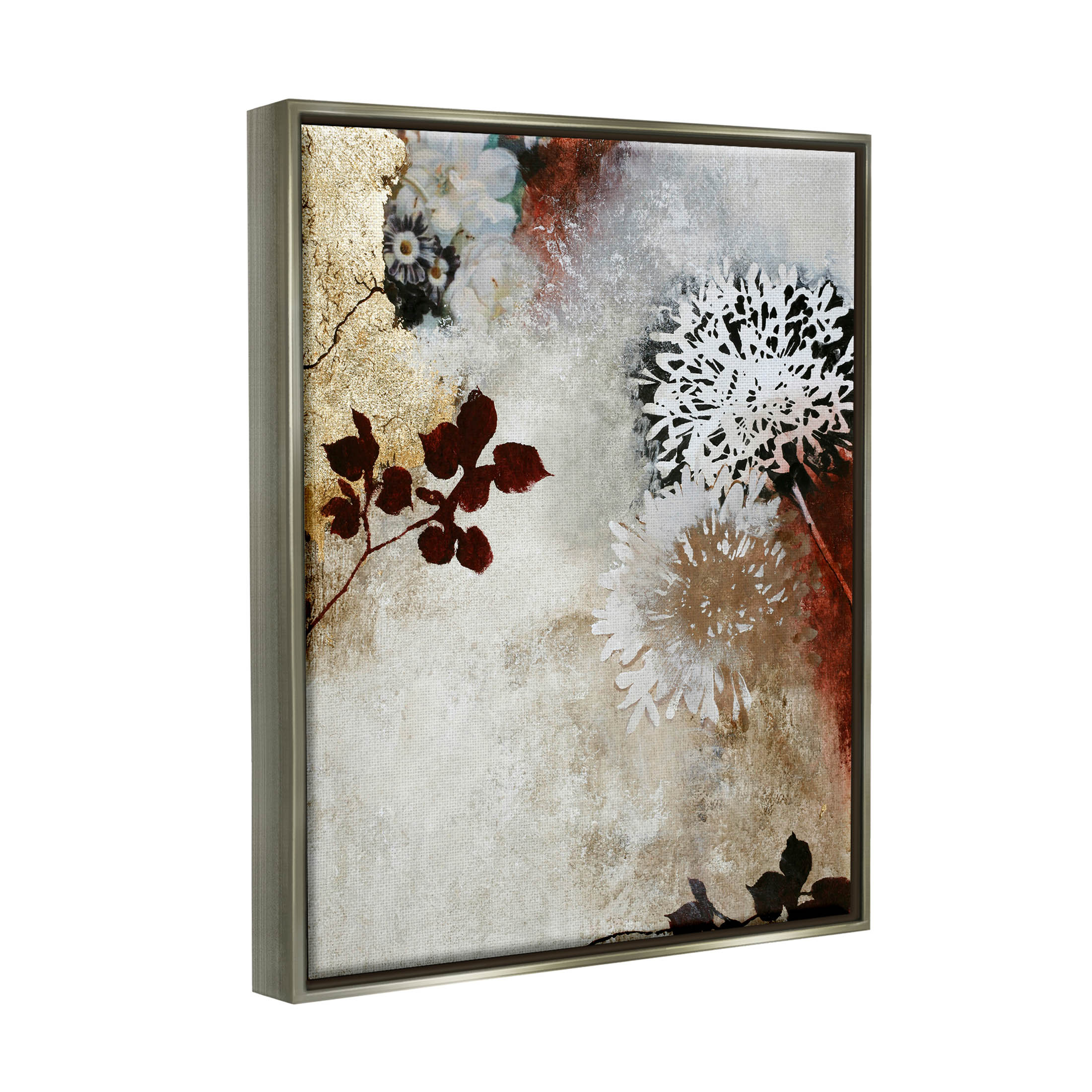 Flower Blossom Silhouette Outlines Abstract Graphic Art Luster Gray Framed Art Print Wall Art