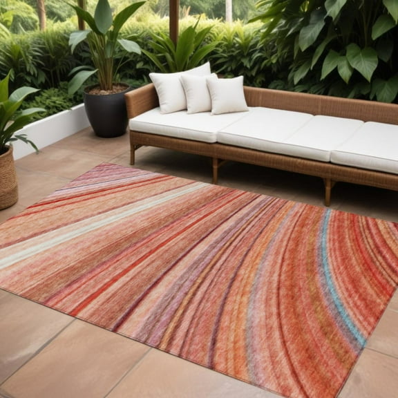 HomeRoots 577353 9 x 12 ft. Striped Washable Indoor & Outdoor Rectangle Area Rug, Terra Cotta, Salmon & Orange