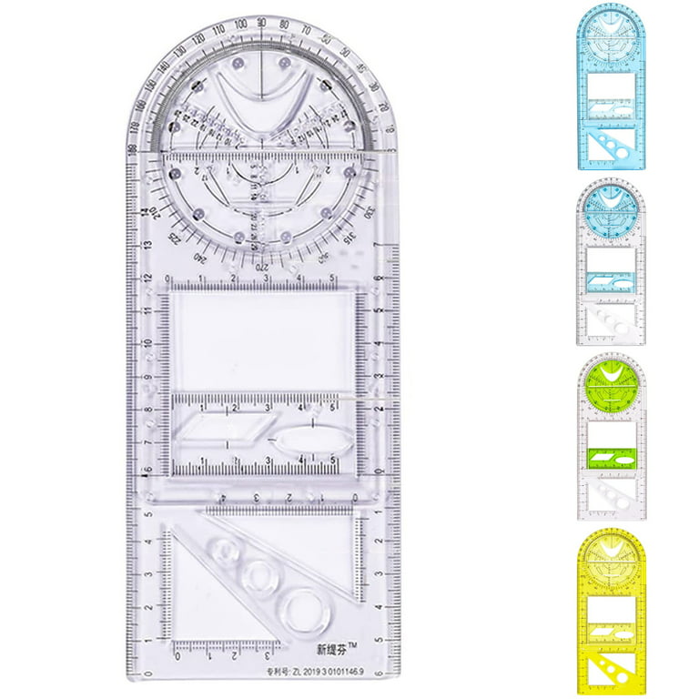 LYXIANG Multifunctional Geometric Ruler - Drawing Ruler with 14 Geometric  Figures of Different Shape Geometric Drawing for School Office Supplies,A