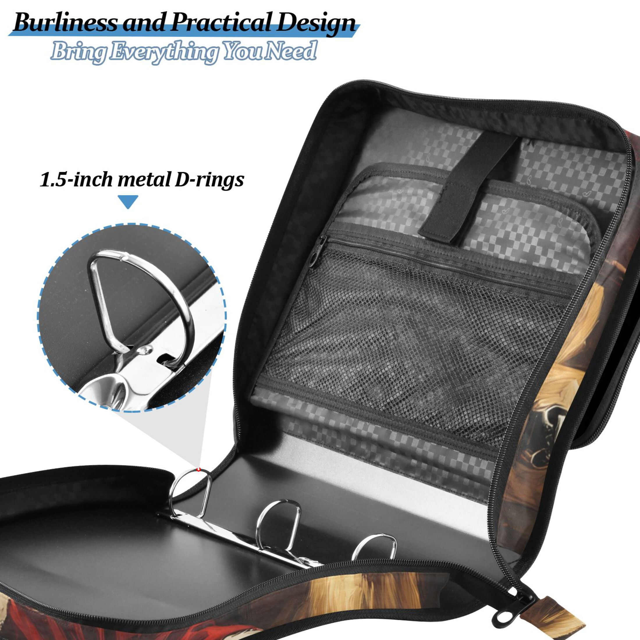 3 Ring Zipper Binder with Shoulder Strap Waterproof Trapper Keeper 2 Inch D-Ring 500 Sheets Capacity Christmas Santa Claus and Deers