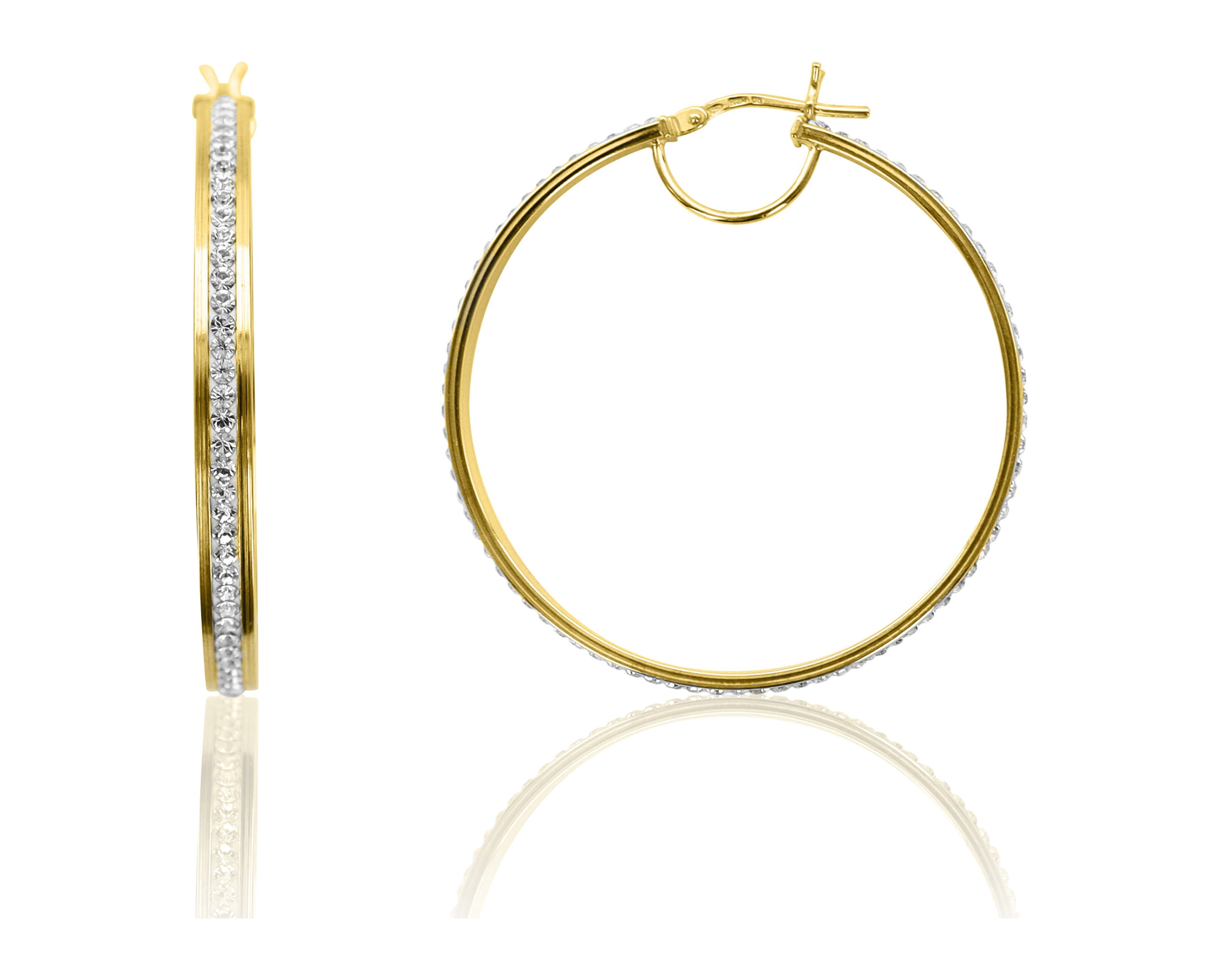 Brilliance Fine Jewelry 14K Gold Plated Sterling Silver Classic Crystal Round Hoop Adults Earring