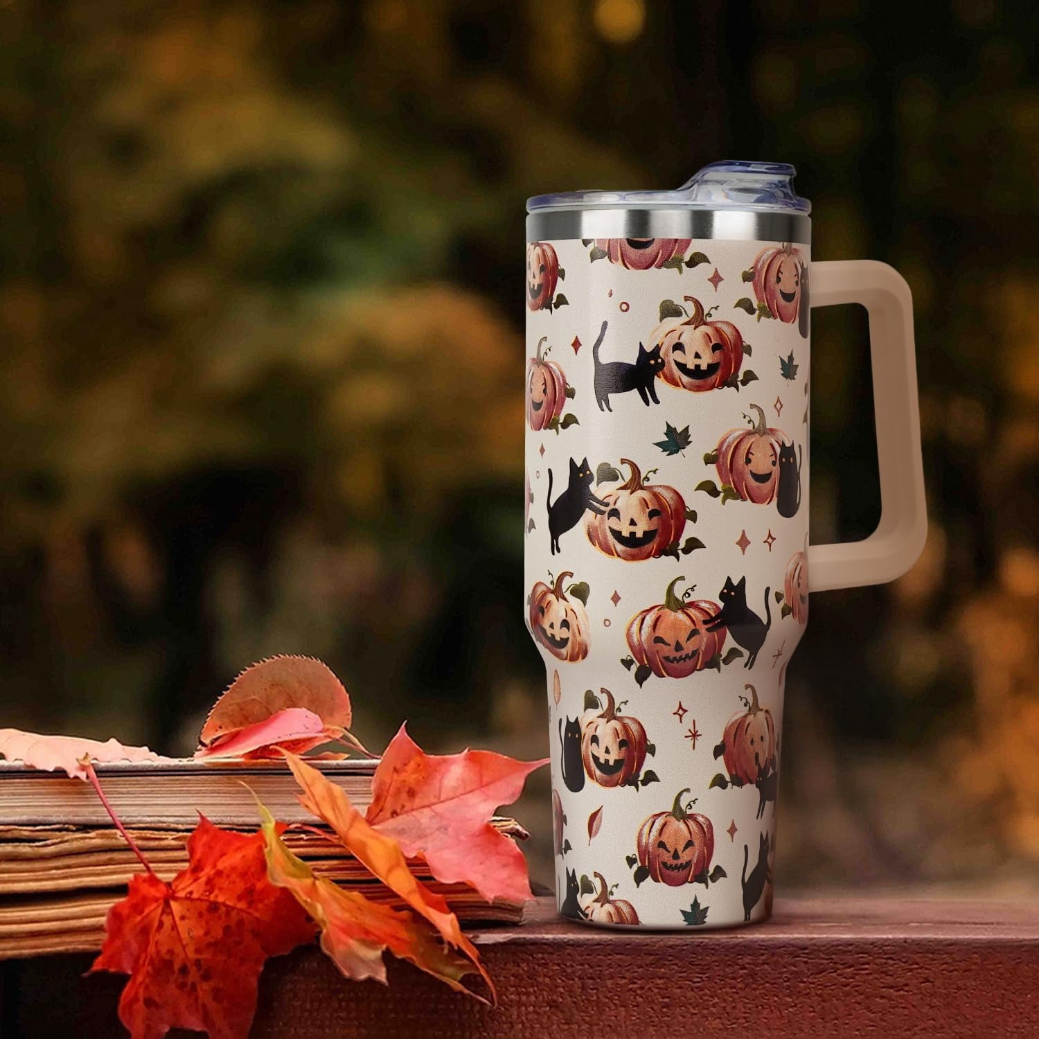 Christmas Gifts 40 oz Tumbler with Handle and Straw Lid,Cute Gifts for Women Santa Claus Sleigh Xmas Tree Vacuum Insulated Leak Proof Tumbler,Winter Holiday Accessories Stainless Steel Coffee Cup Mug