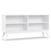 Simpli Home Draper SOLID HARDWOOD 30 inch x 64 inch Mid Century Modern Low Bookcase in White