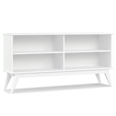 Simpli Home Draper SOLID HARDWOOD 30 inch x 64 inch Mid Century Modern Low Bookcase in White