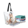 thumbnail image 2 of Open Top Canvas Tote Bag with Zipper Reusable Shopping Bag 13.5x15" Roomy Carryall Fox with A Bird, 2 of 9