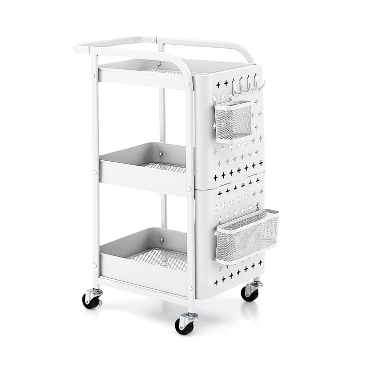 Finihen Rolling Cart, Kitchen Island Cart, 3-Tier Utility Storage Cart with DIY Pegboard Baskets, for Kitchen, Dining Room, White Finihen Rolling Cart, Kitchen Island Cart, 3-Tier Utility Storage Cart with DIY Pegboard Baskets, for Kitchen, Dining Room, White