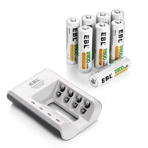 EBL AA Rechargeable Batteries 2800mAh, 8 Pack 4-Slot Battery Charger