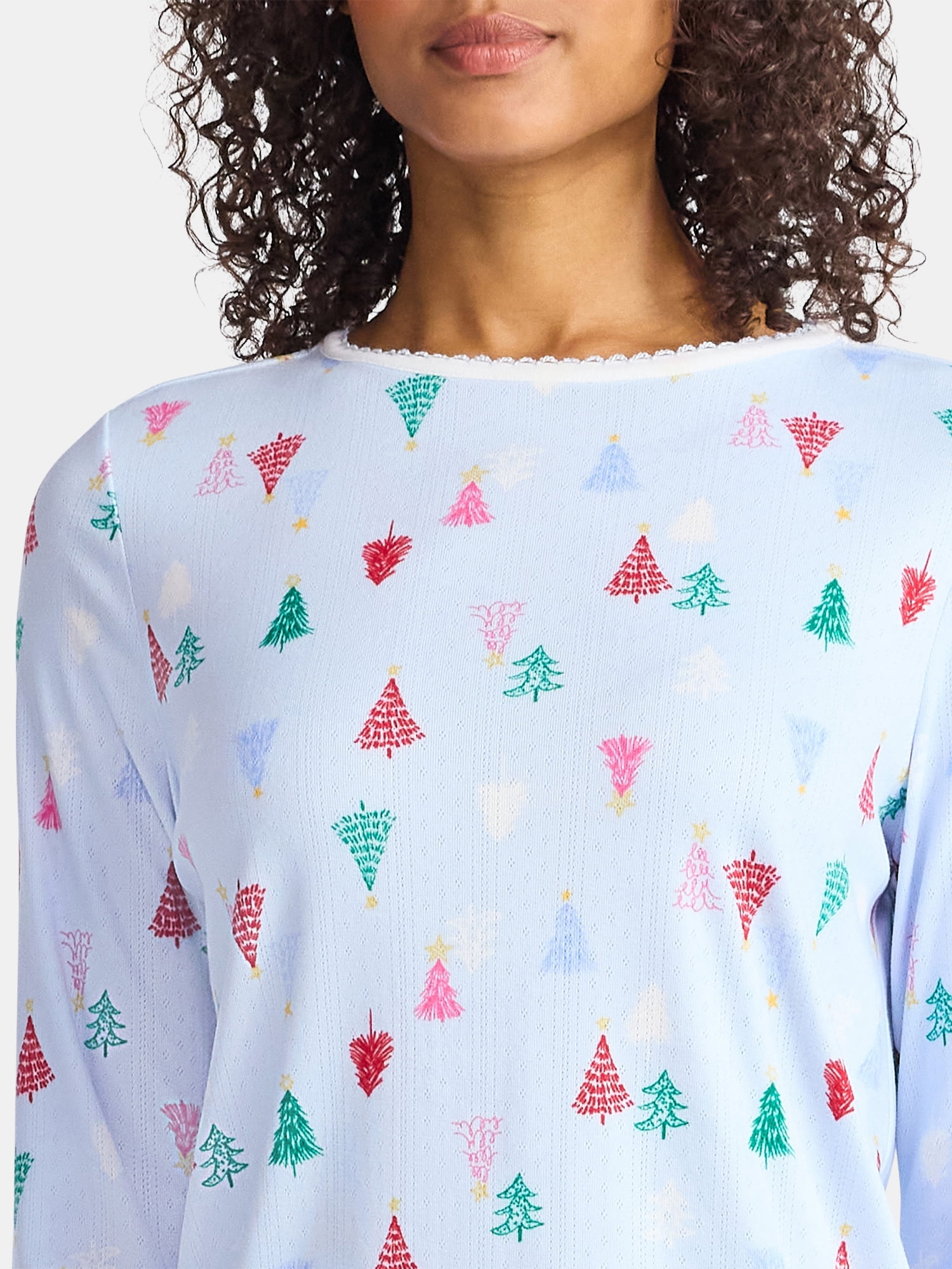 Christmas Women's and Women's Plus Long Sleeve Top and Wide Leg Pants Pajama Set from Holiday Time, 2-Piece, Sizes XS-3X