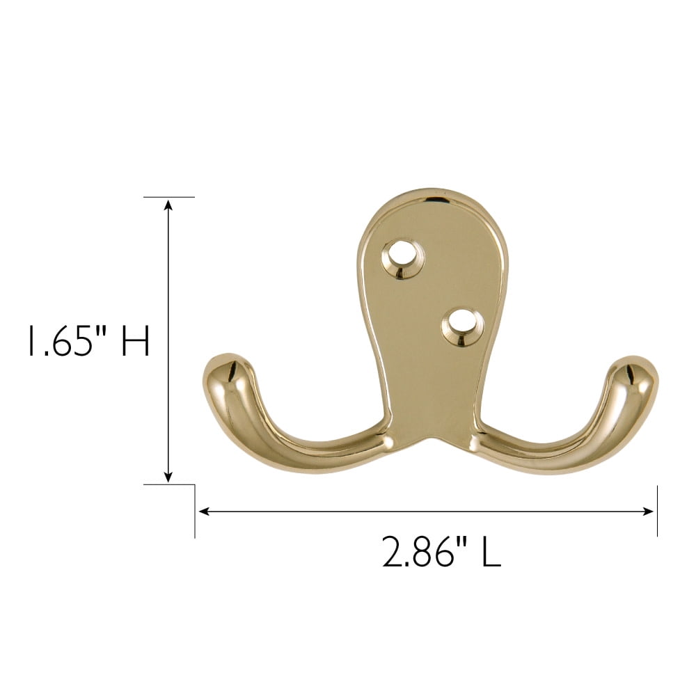 Design House Double Hook in Polished Brass, 5-Pack 