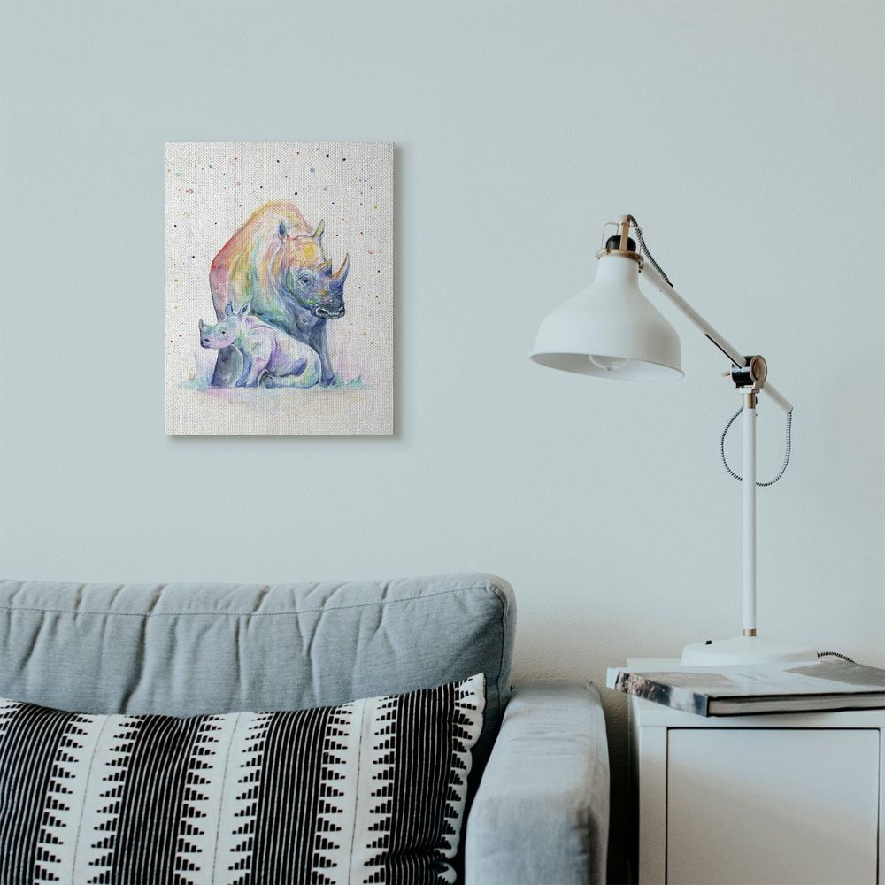 Stupell Industries Colorful Abstract Rhino Family Animal Watercolor Painting Canvas Wall Art by Marc Allante