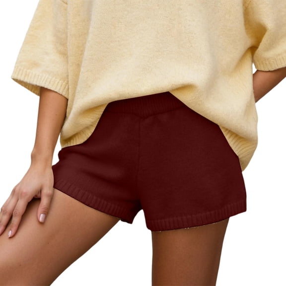 IWRICH Women's Micro Shorts Knit Low Rise Booty 20s Mini Shorts Solid Color Elastic Waisted Stretchy Homewear Red One Size