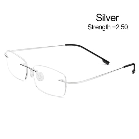 +1.0~-4.0 Frameless Frame Metal Ultralight Anti Blue-ray Presbyopia Eyeglasses Reading Glasses Far Sight Eyewear SILVER STRENGTH +3.00