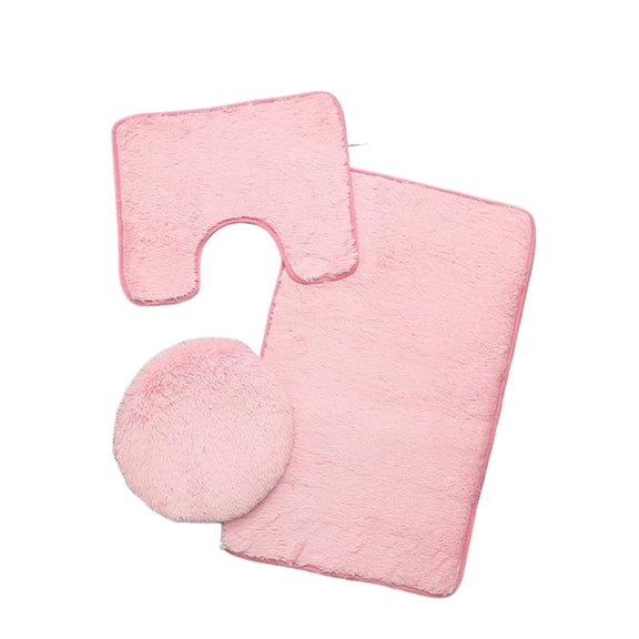 dgysar Bathroom Rug Set 3 Piece Solid Color Shaggy Floor Mat U-Shaped Toilet Rug Lid Cover Non-Slip Absorbent Plush Washable Decor Pink 3PC