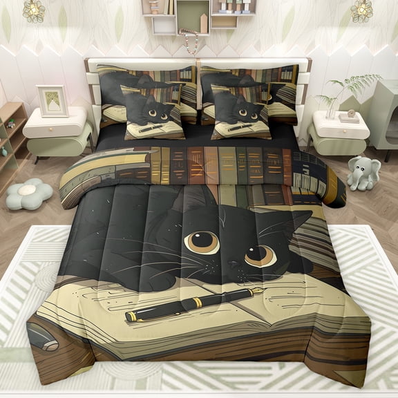 Castle Fairy Boys Girls Black Cat Twin Bedding Sets,Gothic Style Bedding Comforter Set