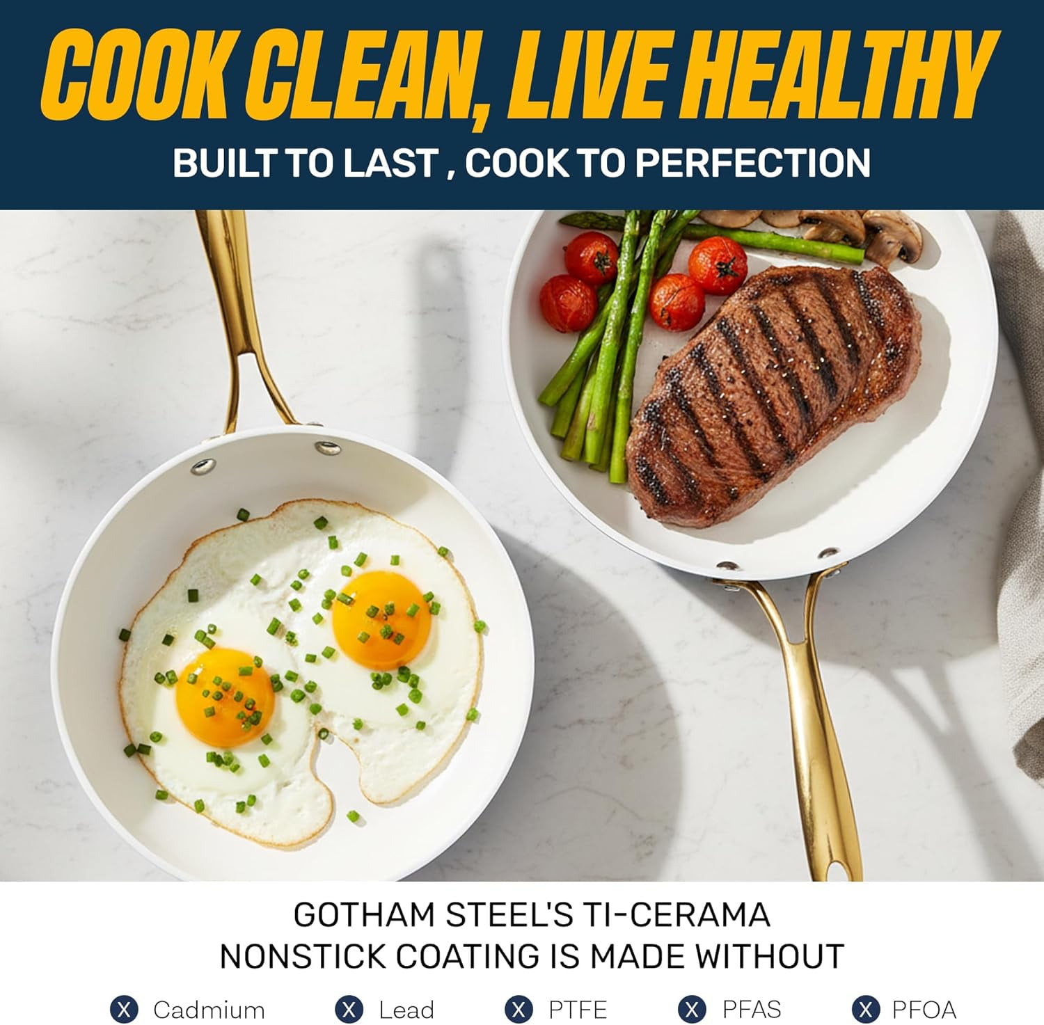Gotham Steel 20 Pc Ceramic Pots and Pans Set Non Stick, Kitchen Cookware Sets with Knife Set, Pot and Pan Set, Ceramic Cookware Set, Non Stick Pots and Pan Set, Oven and Dishwasher Safe