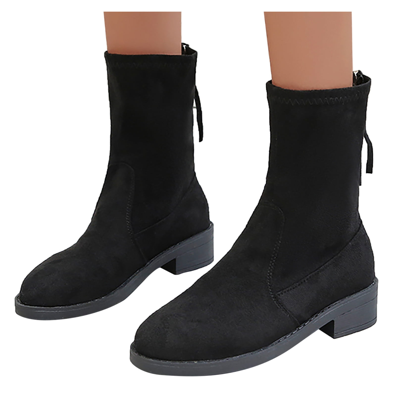 ERTUTUYI Women's Vintage Bandage Round Toe Plus Velvet Short Naked Boots  Shoes Black 42 - Walmart.com
