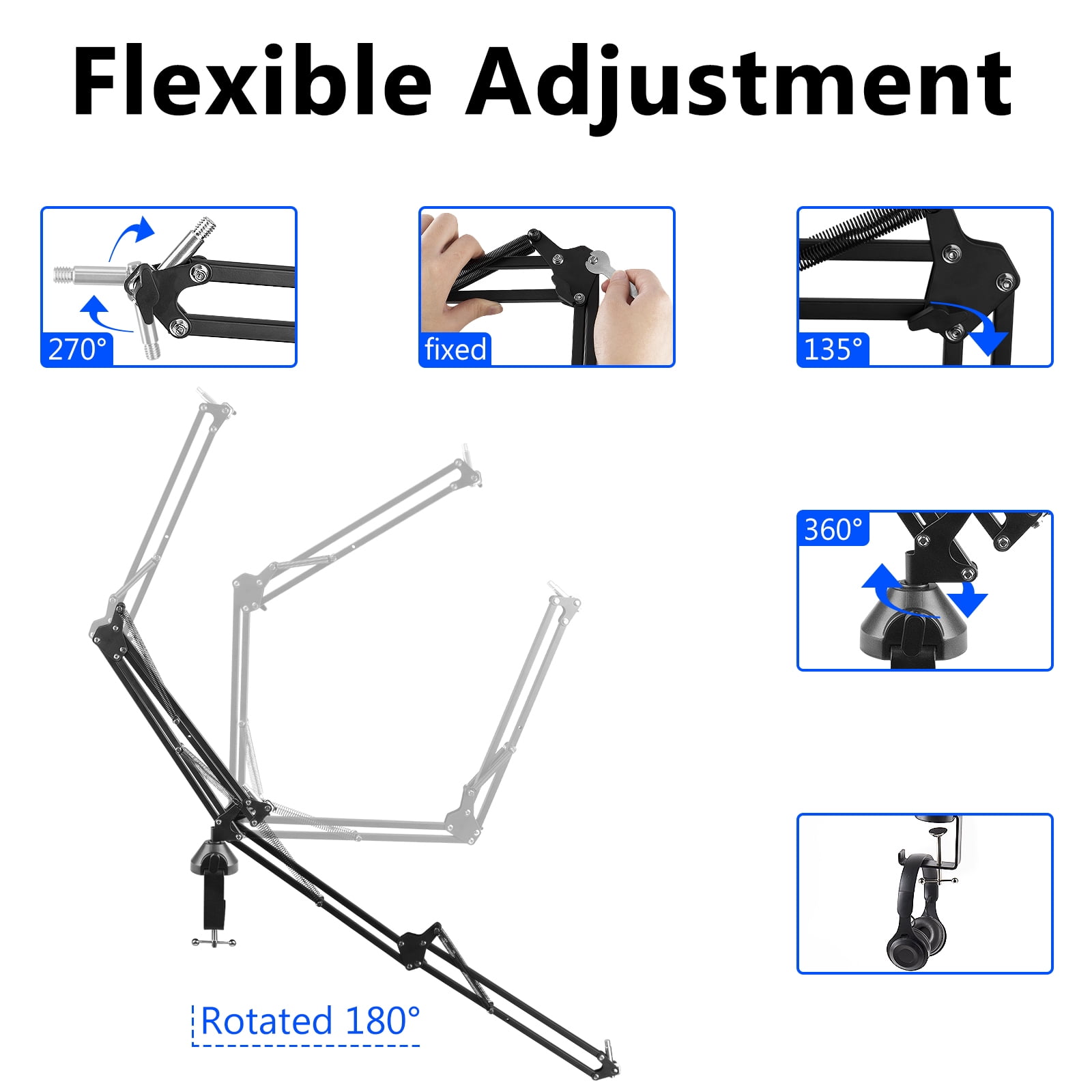 Geekria for Creators Microphone Arm Compatible with HyperX QuadCast, QuadCast S, SoloCast Mic Boom Arm with Table Flange Mount Adapter, Suspension Stand, Desk Mount Holder