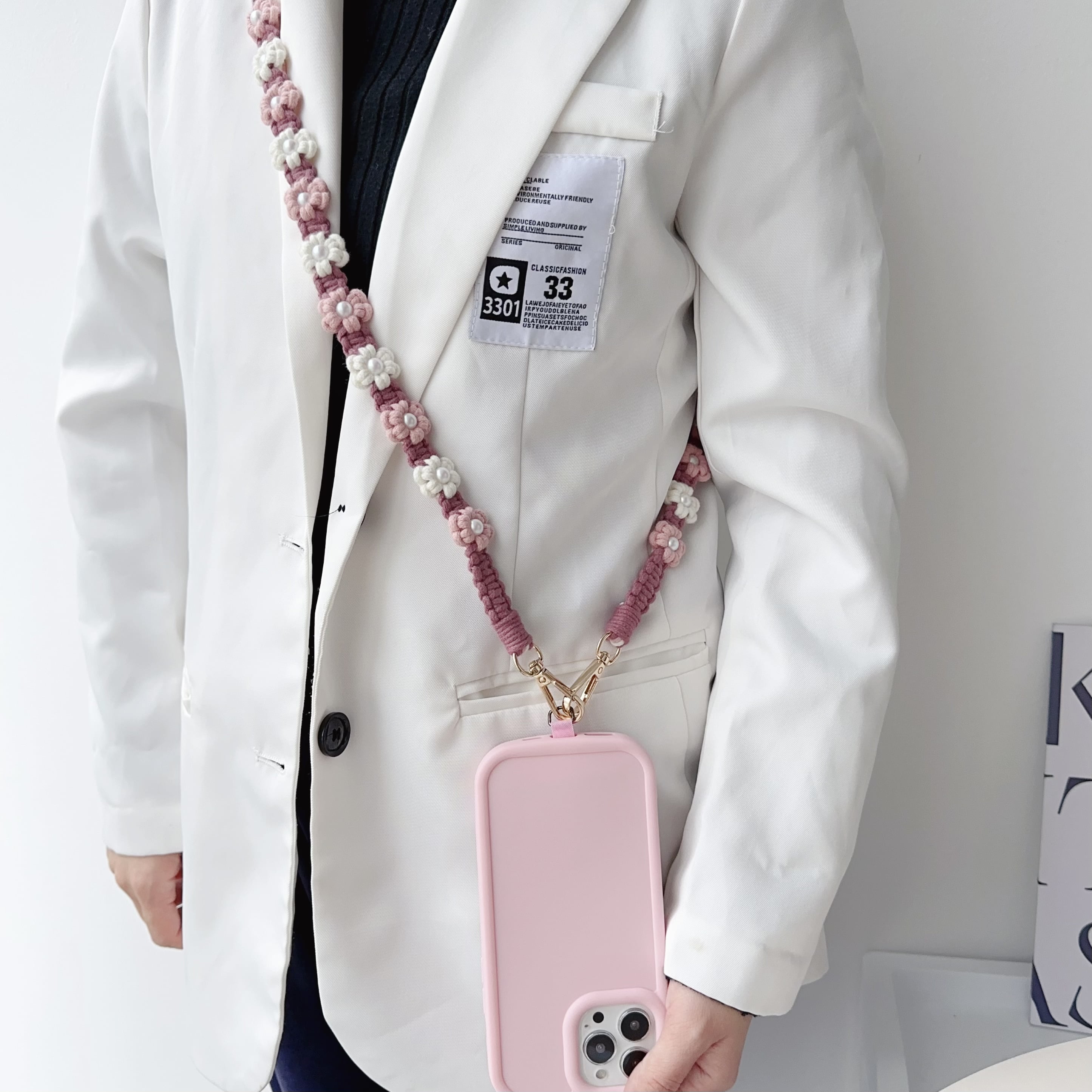 ELEHOLD Phone Crossbody Chain CellPhone Lanyard Strap,Universal Phone Chain Strap with Tether Patches Compatible with Most Phones,Purple Purple White