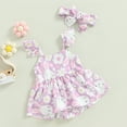 thumbnail image 3 of Blotona Infant Baby Girl Easter Romper Sleeveless Rabbit Print Casual Spring Summer Bodysuit + Bow Headband, 3 of 8