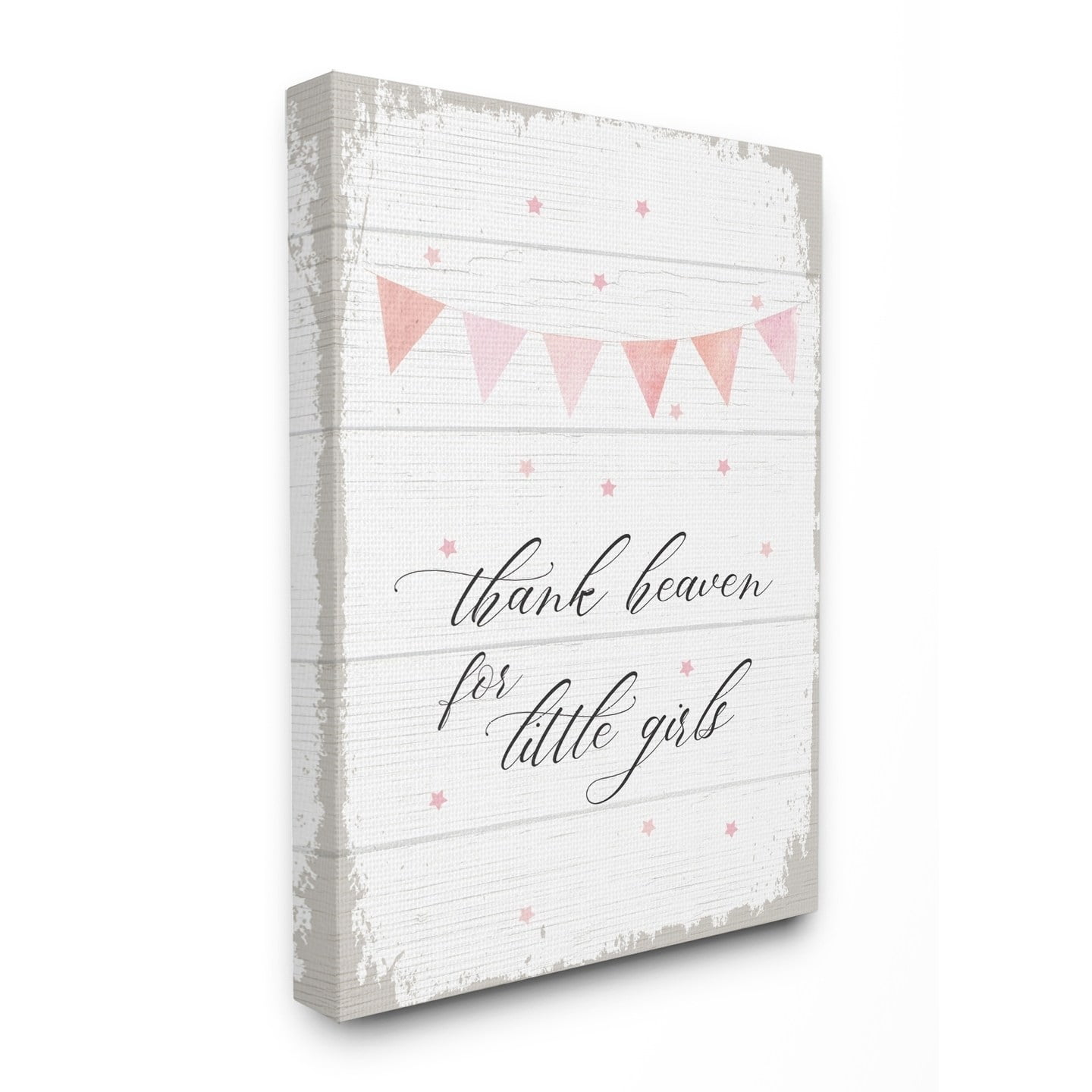 Stupell Industries The Kids Room By Stupell Pink Bunting Thank Heaven for Little Girls Planked Look Canvas Wall Art, 16 x 20
