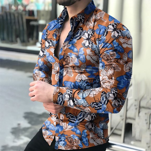 TIHLMK T-Shirts à Manches Longues pour Hommes Chemise Décontractée à Manches Longues pour Hommes Chemise Ajustée d'Affaires Chemisier Imprimé