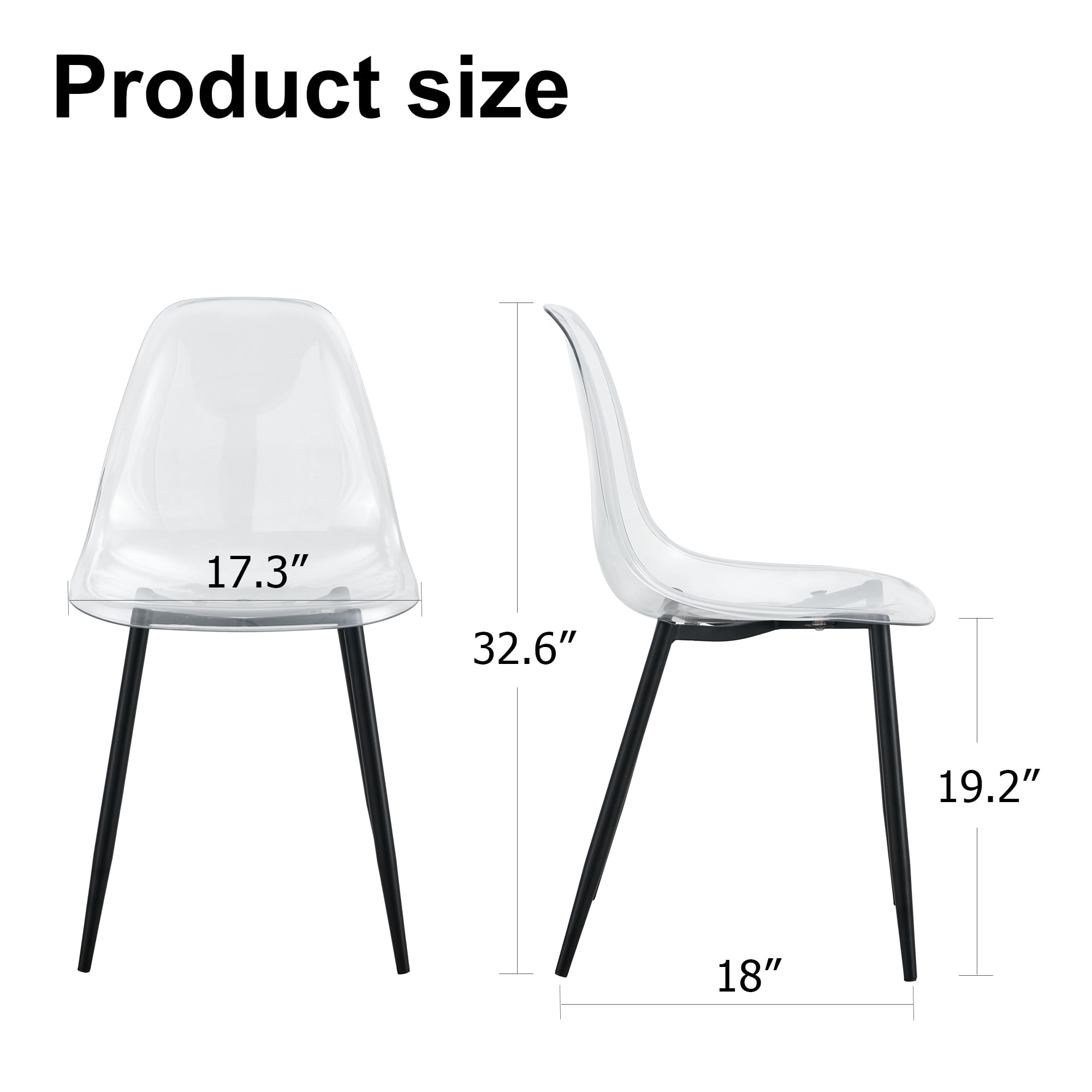 NYEESS Set of 6 Clear Transparent Dining Chairs Armless with Black Metal Legs Modern Acrylic Side Chairs for Kitchen Dining Room