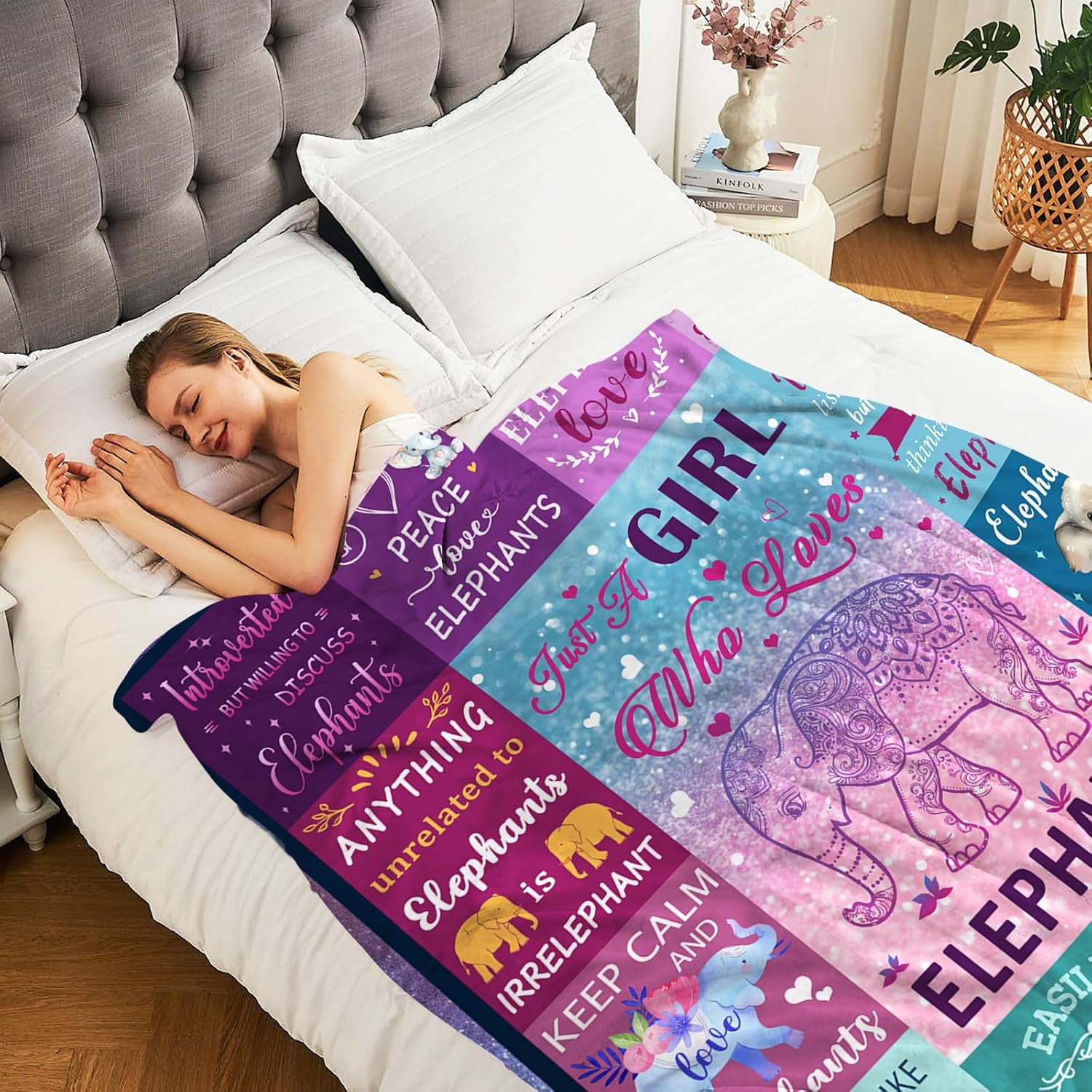 Elephant Gifts for Girls Women Elephant Blanket for Girls Best Gifts for Elephant Lovers Girls - Just A Girl Who Loves Elephants Birthday Elephant Decor Throw Blanket 50"x60"