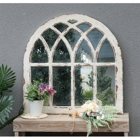 Parisloft Distressed White Arched Window Pane Wood Framed Wall Mirror Walmart Canada
