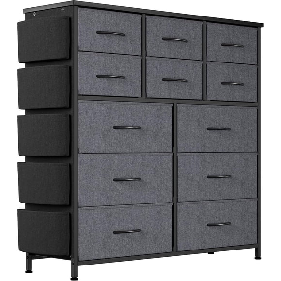 Ourlova Commode Grise à 12 Tiroirs en Tissu avec Poches Latérales Pratiques - Solution de Rangement Idéale pour Chambres, Salons, Couloirs et Garde-Robes