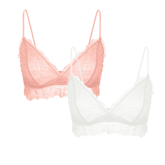 Varsbaby Women's Lace Wireless Bras Unpadded Thin Straps Bralette 2 Pack