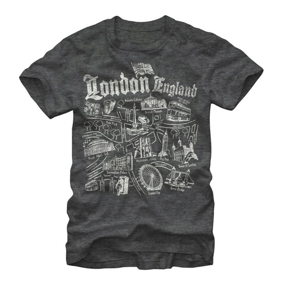 Men's Lost Gods Map of London Graphic Tee Charcoal Heather 2X Large