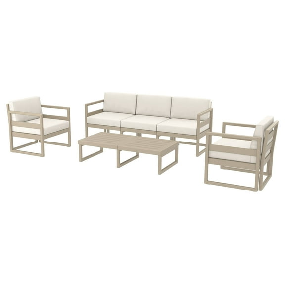 4 Piece Taupe Outdoor Patio Lounge Set with Natural Sunbrella Cushion 78.75"