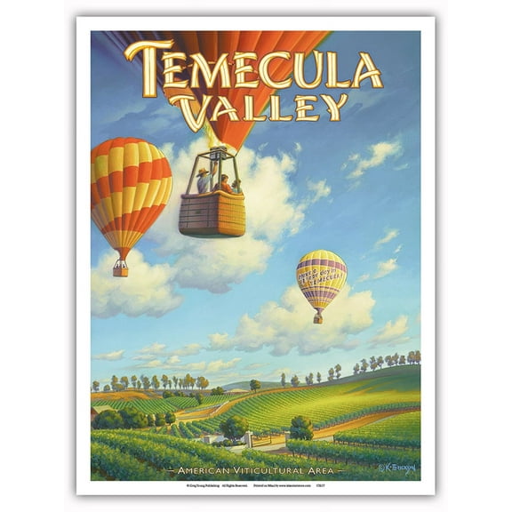 Temecula Valley Wineries - Riverside County - California Vineyards Wine Country Art by Kerne Erickson - Master Art Print (Unframed) 9in x 12in