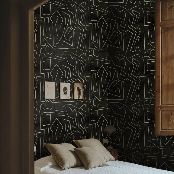 Black and Gold Graffiti Abstract Stripes Wallpaper