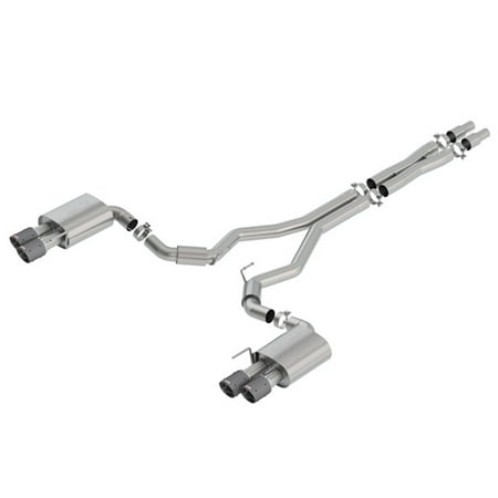 Borla 140745CF S-Type Cat-Back Exhaust System; 3in.; Incl. X-Pipe/RH-LH Intermediate Pipe Assy/RH-LH Muffler Assy/Hardware/Dual 4 in. Rd. x 6.62 in. Tips; Dual Split Rear Exit;