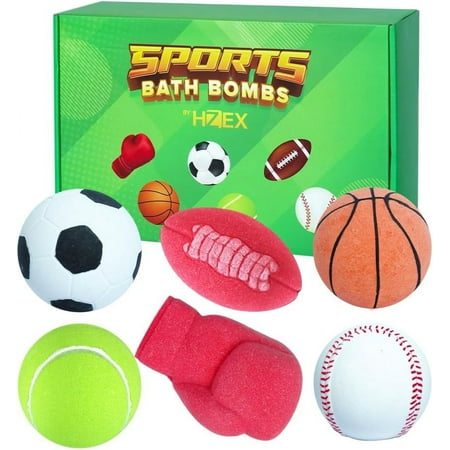 HZEX Large Organic Bath Bombs with 6 Different Sports Themes, 6 Various Bathbomb Scents for Men Boys Women Kids, Natural Paraben Free Bath bomb with Essential Oils