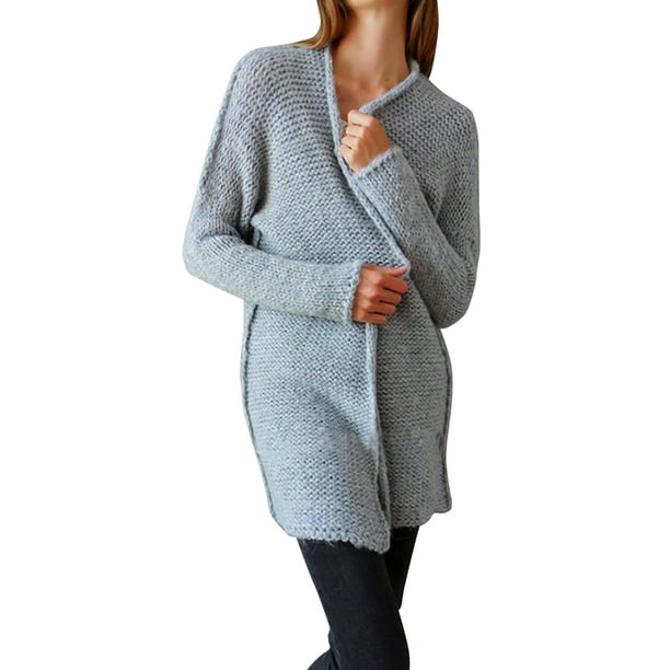 Women's Long Sleeve Soft Chunky Knit Sweater Open Front Cardigan 