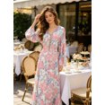 thumbnail image 2 of Women's Boho Floral Print Maxi Dress Long Sleeve V Neck Side Lace Up Bell Sleeve Vacation Swing Dress, 2 of 7