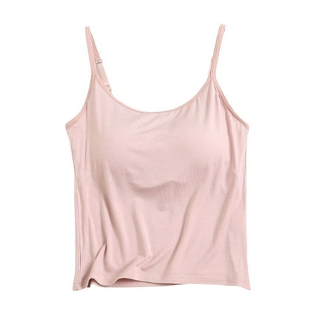 Wlynlyn Camisole Tops for Women Built in Bra Pajamas Tank Top Spaghetti Strap Base Layer Cami Soft Comfy Basic Undershirt