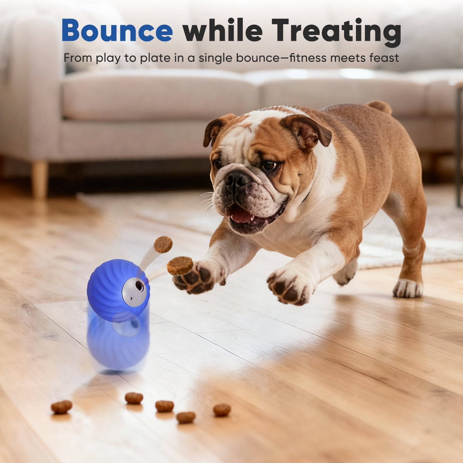 Petbobi Automatic Rechargeable Interactive Dog Ball with Active Rolling Treat Dispensing for Small Medium Dogs, 2.87" Blue