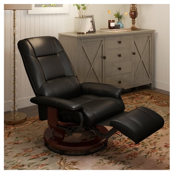Faux Leather Recliner Chair with Footrest, Swivel Living Room Lounge Chair, Black